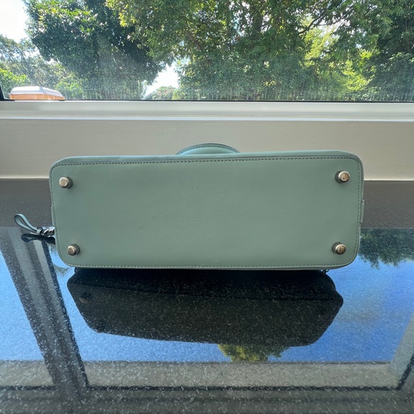 COACH MINI SIERRA SATCHEL IN SIGNATURE DEBOSSED PATENT LEATHER F55450 SV/AQUA - Picture 11 of 14